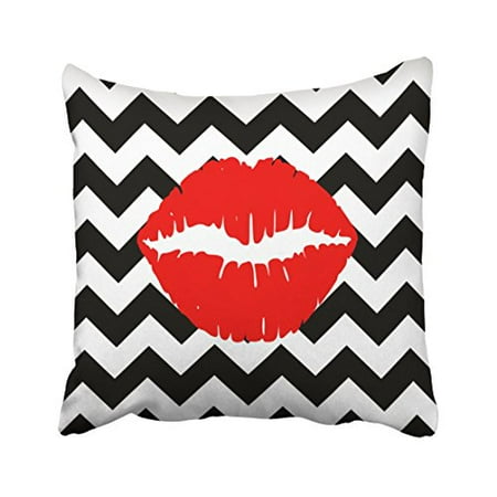 Red Chevron Pattern - WinHome Decorative Home Style Chevron Pattern- Red Lips on Black and White Zigzag Pillow Cover Size 18x18 inches Two Side