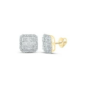 Macey Worldwide Jewelry 10k Yellow Gold Mens Baguette Diamond Square Earrings 1/2 Ctw