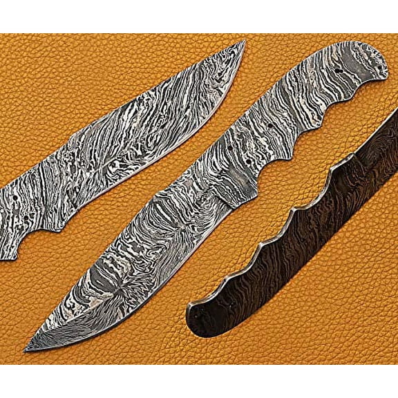 10 inches Long Blank Blade, Hand Forged fire Pattern Damascus Steel Skinning Knife Blade, Knife Making Supplies, Normal Straight Blade Skinning Knife with 5 Pin Hole Scale, 3.75" Cutting Edge