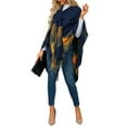 thumbnail image 3 of Women'S Wraps Open Front Travel Poncho Cape Warm Oversized Plaid Sweaters Casual Cardigan Shawls Navy Blue One size, 3 of 9