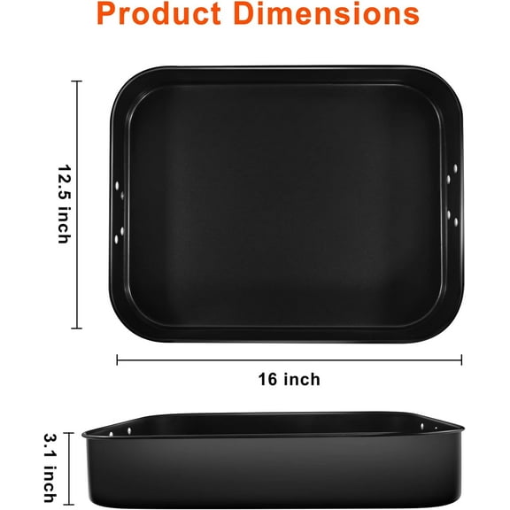 Deep Baking Pan for Oven, 16x12x3 Inch Nonstick Lasagna Pan with Handles