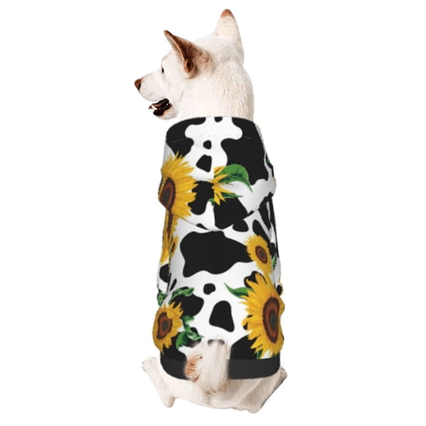 Balery Cute Cow Print Sunflower D Sudadera con Capucha para Perros Pequeños – Ropa para Mascotas, Disfraz para Perros y Gatos, Ideal para Fiestas y Cosplay-Large