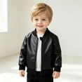 thumbnail image 2 of oqasdz Kids Baby Boys Pu Leather Jackets Stand Collar Windbreaker Outerwear Coat for Toddler Fall Fashion Clothes Casual Outdoor, 2 of 7