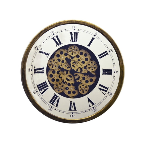 Three Star RT6306 18 in. Antique Gold & Mirror Wall Clock With Moving Gears