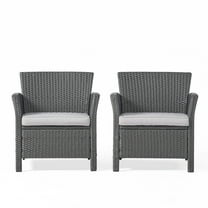 GDF Studio Raina Outdoor Wicker Club Chairs with Cushion, Set of 2, Gray and Light Gray