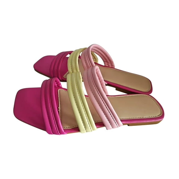 Kukoosong Womens Sandals Casual Candy Colorblock Flat Slippers Flat Sandals for Women Pink 38