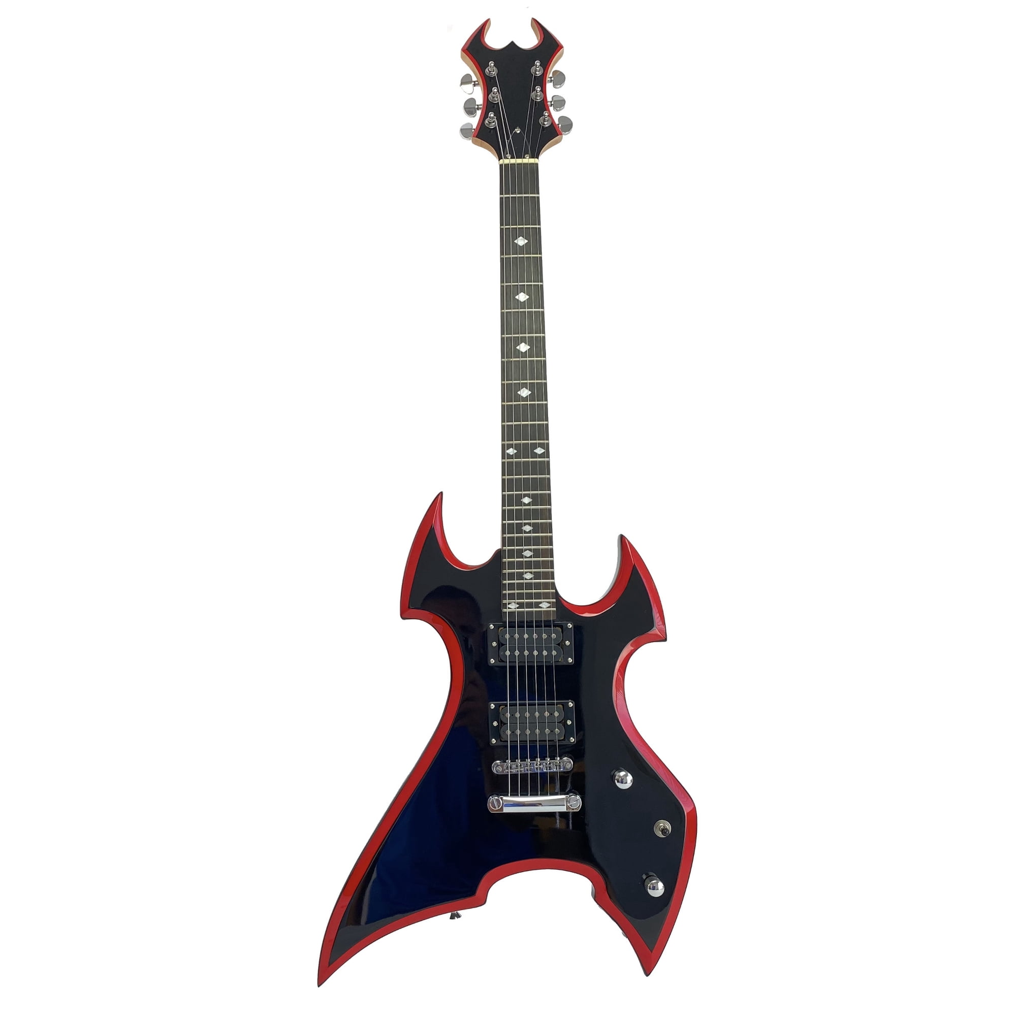 Full Size Right Handed Heavy Metal Style Electric 6 String Guitar, Solid Wood Body and Bolt on Neck, Cable and Allen Wrench, Color: Black with Red