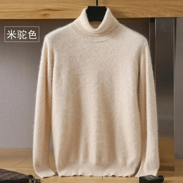 Autumn/Winter New Men's 100% Pure Wool Cold Resistant Clothing High Polo Collar Solid Color Pullover Fashion Sweater