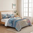 thumbnail image 5 of Full Quilt Set 78''x90'', Blue Gray Coastal Lightweight Summer Bedspread Coverlet Set with 2 Pillow Shams, Oil Painting Modern Abstract Art Breathable All Season Quilt Bedding for Bedroom/Guest Room, 5 of 9