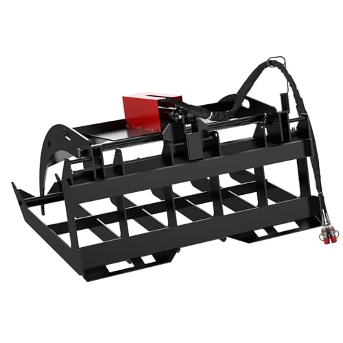 Attachments 48" Grapple Bucket, Economy Skid Steer Root Grapple Rake Attachment, 3/8in Thick Steel Frame, Quick Tach Mounting System