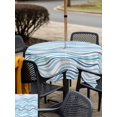 thumbnail image 5 of Outdoor Tablecloth with Umbrella Hole for Patio/Picnic/Party/Camping, Blue Striped Waterproof Table Cloth Square Cover Washable, Modern Simple Abstract Waves Stripes (54"x 54"), 5 of 9