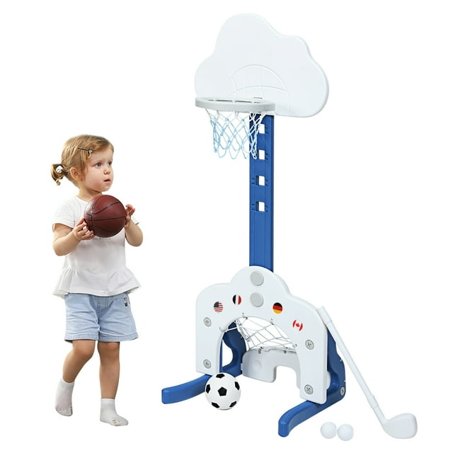 Patiojoy 3-in-1 Basketball Hoop Set Stand Toddler Basketball Hoop Game Set White