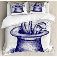 thumbnail image 1 of Bunny Duvet Cover Set Queen Size, Pencil Sketch Illustration of a Rabbit in a Hat Magician Items Sketchy Art, Decorative 3 Piece Bedding Set with 2 Pillow Shams, Navy Blue and Coconut, by Ambesonne, 1 of 3