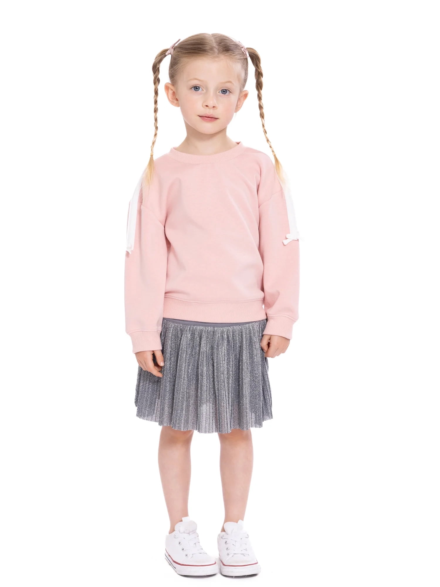 Wonder Nation Toddler Girls Crewneck Pullover with Bows, Sizes 12M-5T
