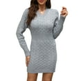 thumbnail image 3 of Women'S Cable Knit Sweater Dress Long Sleeve Knit Fall Winter Dresses Crewneck Mini Pencil Dresses Grey XL, 3 of 10