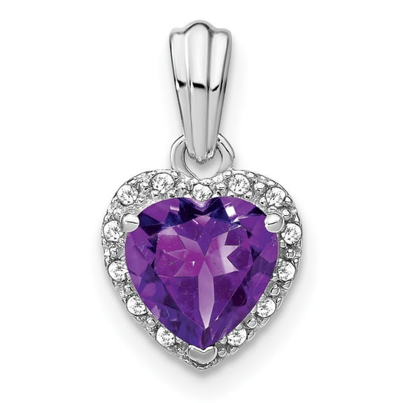 Auriga Fine Jewelry Sterling Silver Rhodium-plated Amethyst and Diamond Pendant for Women (L-18mm, W-9.3mm)