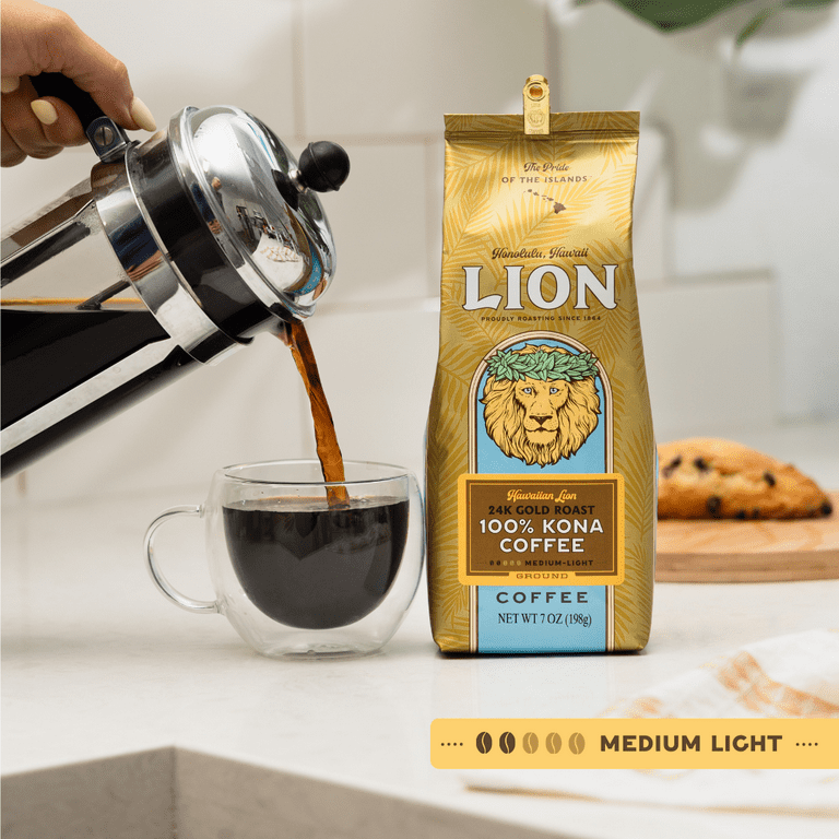 Lion Coffee 24K Gold Roast, 100% Kona Hawaiian Grounds Lion Coffee 24K Gold Roast, 100% Kona Hawaiian Grounds