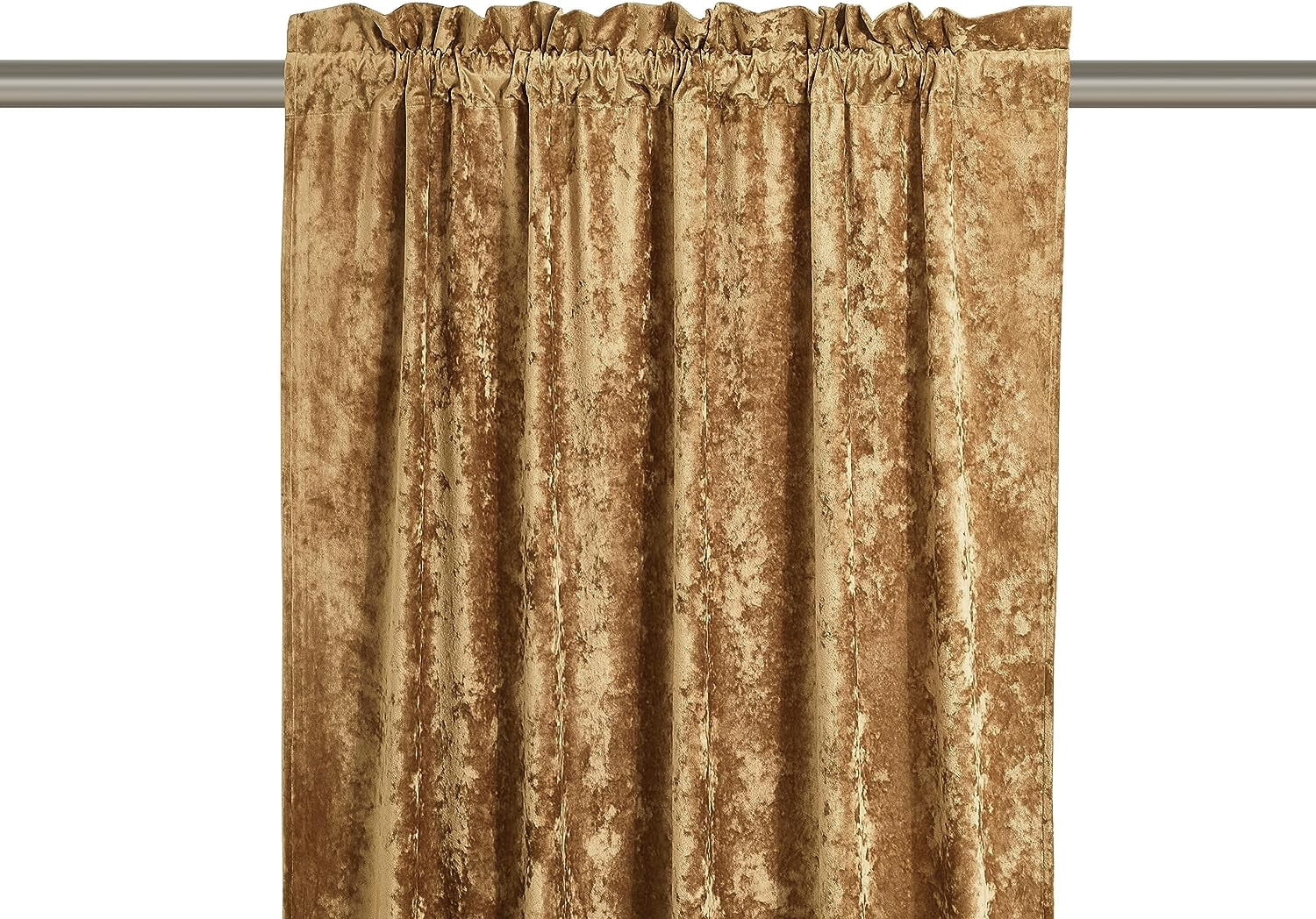 Chezmoi Collection Lux Caramel Gold Crushed Velvet Curtains 2 Panel Set, Room Darkening Luxury Distressed Velvet Rod Pocket Window Drapes for Living Room Bedroom 50" W x 84" L