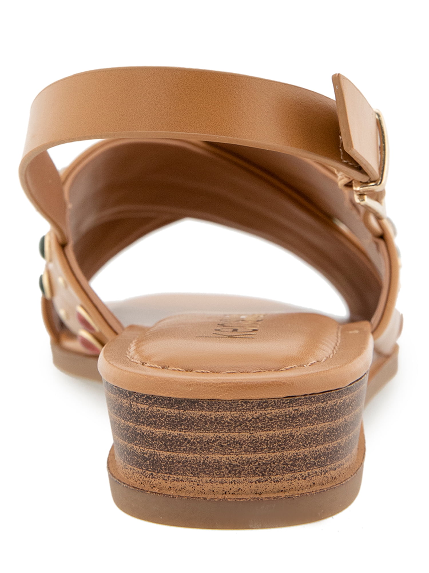 Kensie Women's Alishia Gem Crossband Wedge Flat Sandal