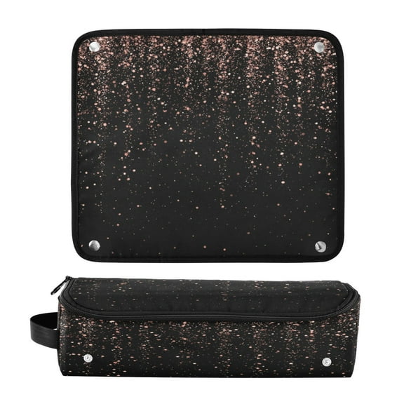 Hair Tools Travel Bag Heat-Resistant Curling Iron Organizer Bag with Detachable Heatproof Mat Travel Storage Case Rose Gold Glitter