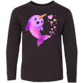 thumbnail image 3 of Inktastic Valentine's Day Cute Pink Narwhal with Hearts Long Sleeve Youth T-Shirt, 3 of 5
