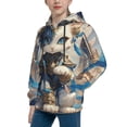 thumbnail image 2 of Fotbe Exotic Blue Cat Pattern Youth Pullover Hooded Sweatshirt, Boys Hoodie, Kangaroo Pocket Hoodie for Kids Girls -X-Large, 2 of 6