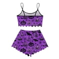 thumbnail image 5 of WTOBBY Women's Retro Floral Print Halloween Pajama Set Sleeveless Adjustable Strap Vest & Elastic Waist Shorts Two-Piece Comfy Sleepwear Lounge Home Wear,Purple L, 5 of 5