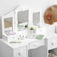 thumbnail image 4 of 2-in-1 Girls Vanity Table with LED Lights & Stool, Wooden Princess Dressing Desk with Tri-Fold Mirror and Storage Drawer, 4 of 7