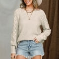thumbnail image 7 of WCMZJ Women's Casual Long Sleeve Crewneck Crochet Sweater Lightweight Knit Pullover Sweaters Tops Beige M, 7 of 7