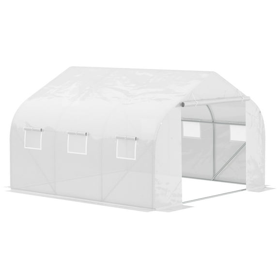 Outdoor Walk-in Greenhouse, Tunnel Green House with Roll-up Windows, Zippered Door, PE Cover