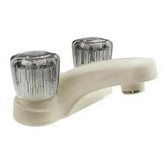 RV Lavatory Faucet with Smoked Acrylic Knobs - Bisque Parchment