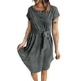 thumbnail image 1 of Robes pour Femmes 2024 Été Robes Oversize pour Col en V Boutons Manches Courtes Robe Couleur Unie avec Ceinture Manches Robe Décontractée 50 % de Réduction Liquidation!, 1 of 5