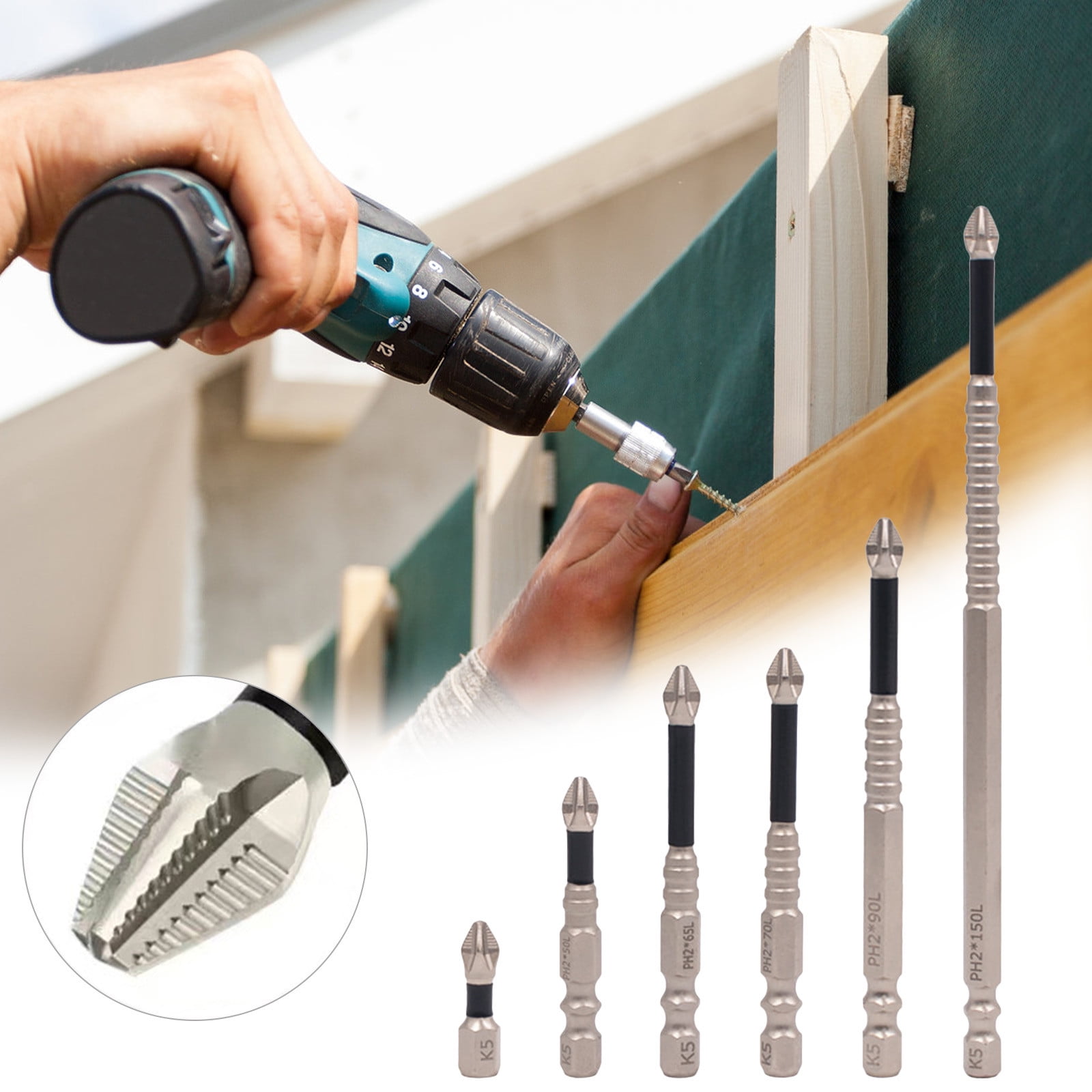 5 Packs 6PCS Non Slip Screwdriver Bits Set Hex Head Drill Bits for Power Tools K5 Hardened Steel Threaded Screwdriver Accessories for Home Repair Electronics DIY Projects