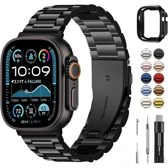 Case strap compatible with stainless steel Apple Watch 42mm 46mm 49mm, suitable for Apple Watch 11/10 Ultra
