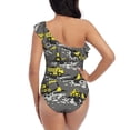 thumbnail image 6 of Yiaed Modern Yellow Excavator Print Women One Piece Swimsuits Tummy Control One Shoulder Bathing Suits Pattern Ruffle Swimwear-Medium, 6 of 8
