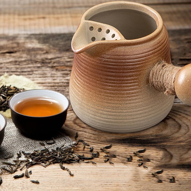 Tetera de cerámica de 500ml, teteras de té, Infusor de té duradero con mango en cuerda para el hogar, cocina, regalo para amantes del té, , estilo A BLESIY Tetera