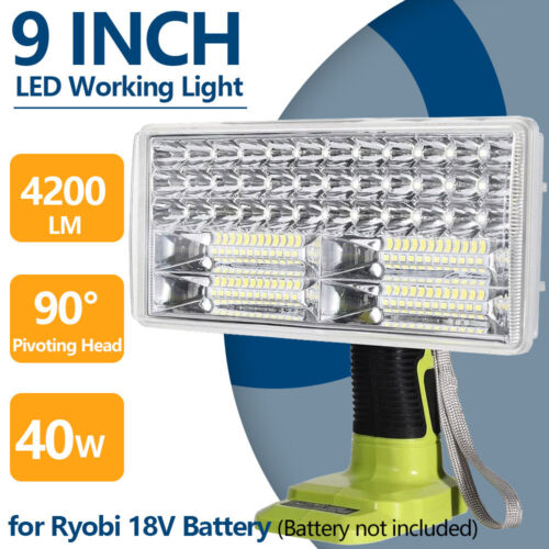4200LM Cordless LED Work Light Powered by Ryobi 18V ONE+ Li-ion Ni-Cad Ni-Mh Battery, Ryobi 18V Flashlight Spotlight with 9" Zinc Alloy Lamp Cap, Use for Emergency, Camping, Hiking