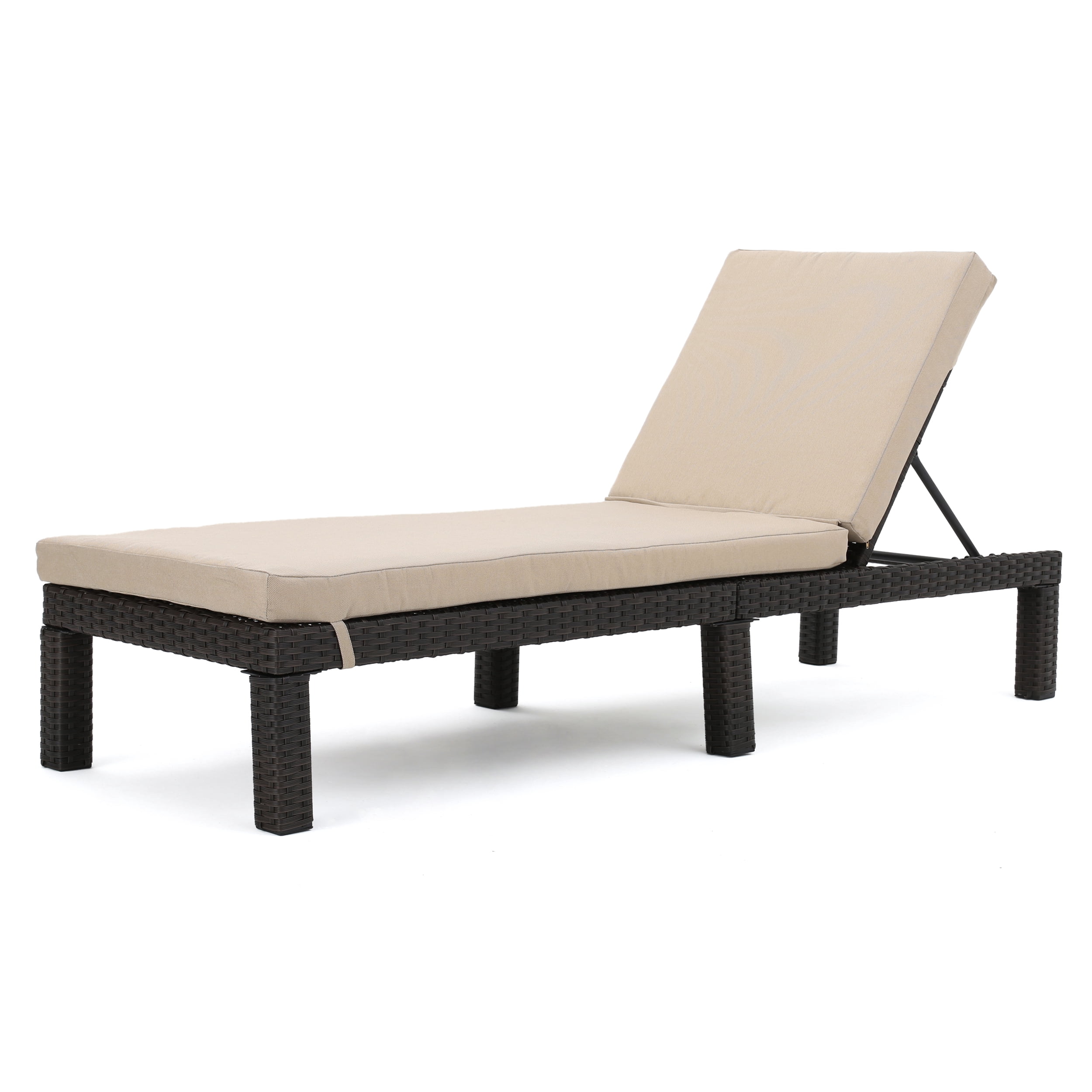 Outdoor Frame Chaise Lounge with Cushion for Patio Poolside, Dark Brown