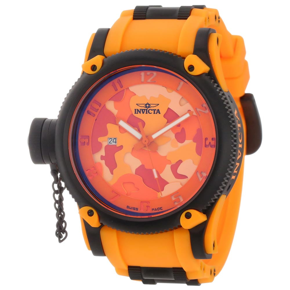 Invicta Men s 11335 Russian Diver Lefty Orange Camouflage Dial Orange Rubber Strap Watch Walmart