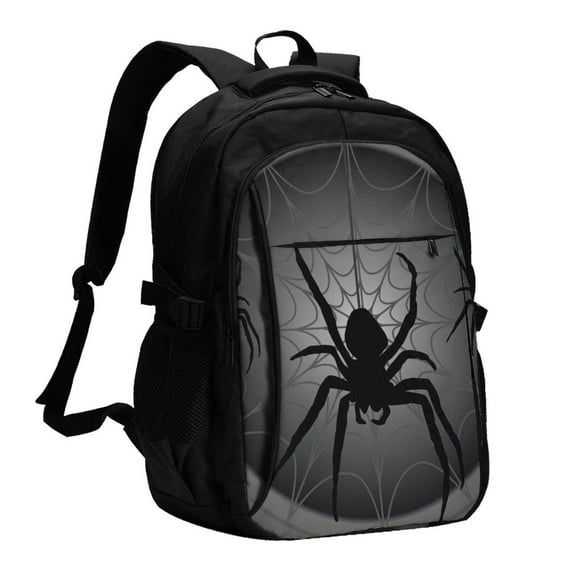 Balery Black Spiders Mochila con carga USB para hombre y mujer - Mochila impermeable y antirrobo para laptop con puerto USB para viajes, trabajo