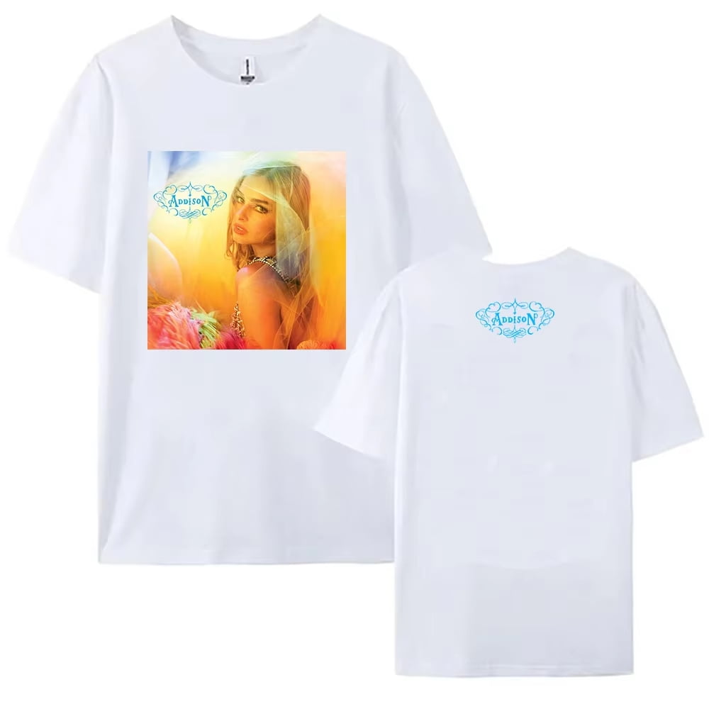 Addison Rae 2025 T-Shirt Unisex Short Sleeve Round Neck Tee Streetwear,XXL,White