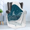 thumbnail image 4 of Whale Soft Flannel Fleece Throw Blanket, Big Mammal Swimming in a Wavy Ocean Stars and Old Antique Ship Artwork Print, Cozy Plush for Indoor and Outdoor Use, 50" x 70", Teal White, by Ambesonne, 4 of 5