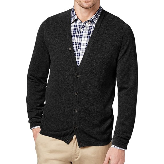 Daniel Hechter Mens LS Cardigan Sweater, Black, Small