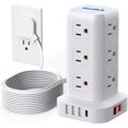 thumbnail image 1 of SMALLRT Torre Regleta Multicontacto con Protector de Sobretensión, 2.98M Extension Electrica Enchufe Plano con 12 Enchufes CA y 4 USB (1 USB C), Conector Multiple para Casa Oficina Dorm Accesorios, 1 of 5