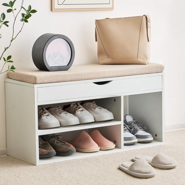 Banc de Rangement pour Chaussures avec Couvercle Rabattable Banc pour Entrée Pouces Banc de Rangement pour Chaussures avec Coussin Amovible en Cuir Pu pour Salon Hallyway