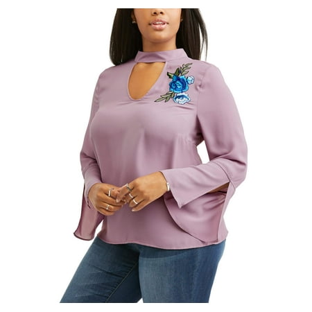 Junior Plus Trumpet Sleeve with Embroidery Detail