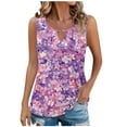 thumbnail image 2 of JTZGDY Tank Tops for Women Cute Summer Floral Print Sleeveless Ruched Pleated Keyhole Cutout Tunic Blouse Trendy Cozy Graphic Cami Shirts Purple#01 S, 2 of 7