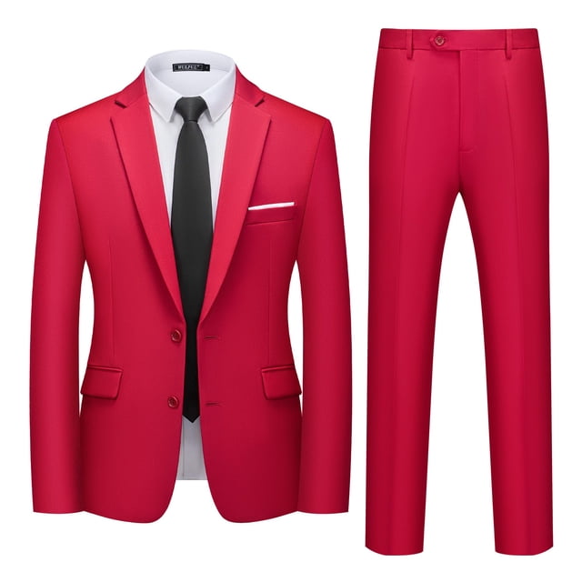 Traje WULFUL para hombre de 2 piezas, ajustado, con dos botones, rojo
