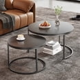thumbnail image 2 of Set of 2 Nesting Coffee Tables,Black Sintered Stone Tabletop & Wrought Iron Frame, Modern Living Room Accent Furniture, 2 of 11