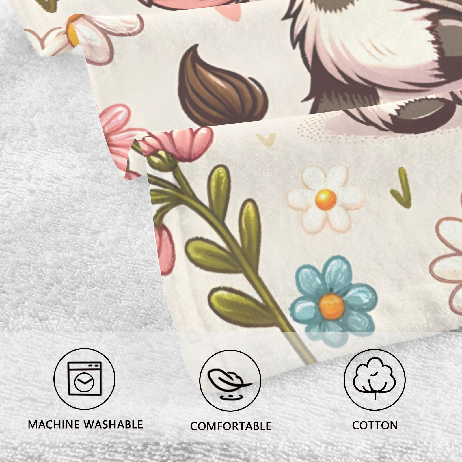 Cow on Flowers Hand Towel Bath Towels Face Towels Cotton Absorbent for Home Hotel Spa Swimming Yoga Sports Decorative Towel Set of 2